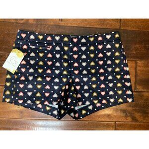 J. Crew Navy Blue Shorts W/ Pink, Brown & Gray Heart Pattern, Size 4
